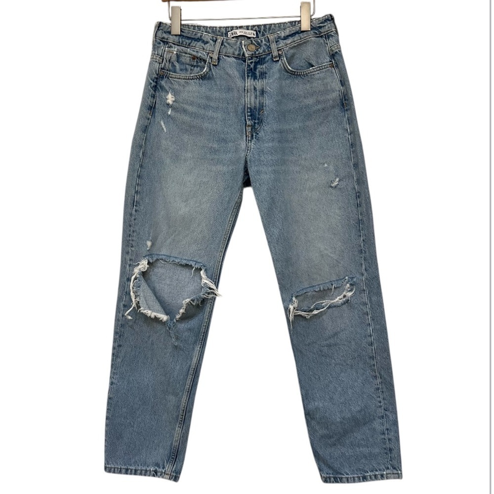 Zara Light Blue Distressed Denim Jeans Size 6 - Picture 2 of 11